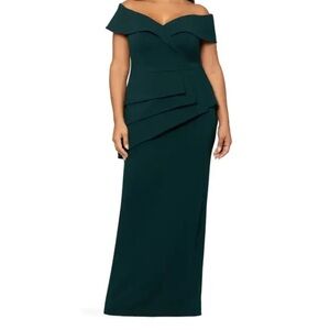 Xscape Evenings Xscape Off the Shoulder Scuba Crepe Column Gown, 18W, Pine